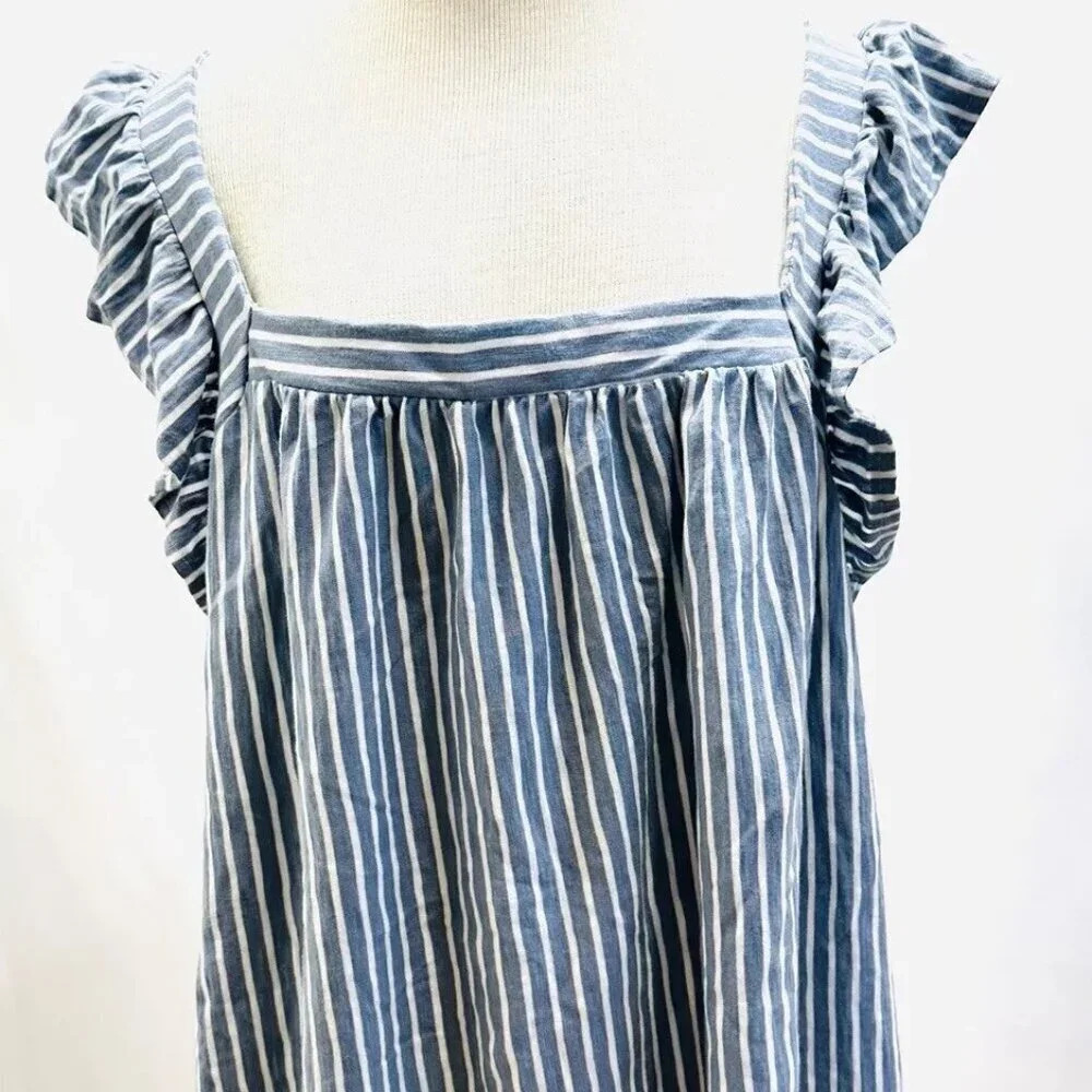 NWT LAUREN CONRAD Women Sleeveless Pullover Square Neck Striped Blue Shirt Sz 3X